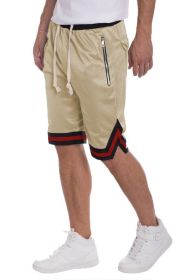 STRIPED BAND SOLID BASKETBALL SHORTS (Color: Cream, size: M)