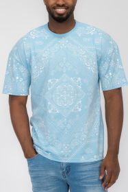 Weiv Mens Bandana Print TShirt (Color: SKY/WHITE, size: XL)