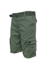 Weiv Mens Belted Cargo Shorts Pockets and Belt (Color: OLIVE, size: 40)