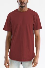Extended Scallop Round Neck Tshirt (Color: BURGUNDY, size: M)