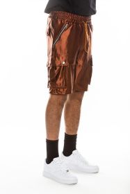 Satin Street Cargo Shorts (Color: BROWN, size: S)
