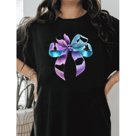 Casual Women's Cotton T-Shirt with Bow Detail - Trendy and Comfortable for Every Season (Style: 433)