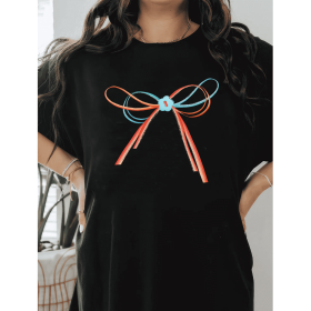 Casual Women's Cotton T-Shirt with Bow Detail - Trendy and Comfortable for Every Season (Style: 421)