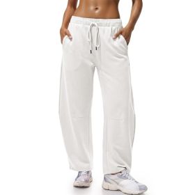 Fisoew Womens Wide Leg Sweatpants Baggy Drawstring Elastic Waisted Travel Track Pants Color Block Joggers With Pockets (Option: White-M)