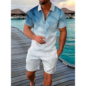 Polo Shirt Sports Short Sleeve Shorts Suit For Men (Option: Blue and white-3XL)