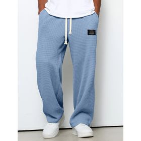 Waffle Straight Pants Fashion Brand Loose Loose  Drawstring Pockets Trousers Casual Men's Clothing (Option: Light Blue-M)