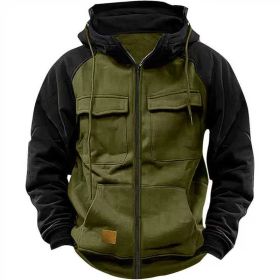 Men's Hoodie Youth Sports Multi-pocket Workwear (Option: Forest Green-XXXL)
