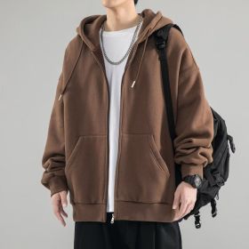 Men's Fashionable Loose All-match Zipper Cardigan Sweater Coat (Option: Brown-M)