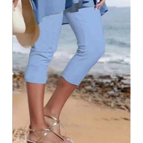 Summer Women's Plain Casual Leggings (Option: Green Blue-M)