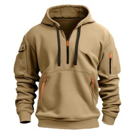 Dropped Shoulder Hooded Sweatshirt Men's Women's Plus Size Loose Pullover Fashion Sweatshirt (Option: Khaki-M-1pcs)