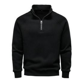 European And American Half Zipper Sweater Stand-up Collar All-match Fleece Men's Sweater Top (Option: Black-M)