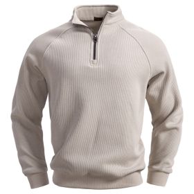 European And American Half Zipper Sweater Stand-up Collar All-match Fleece Men's Sweater Top (Option: Apricot-M)