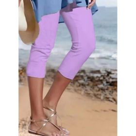 Summer Women's Plain Casual Leggings (Option: Purple-M)