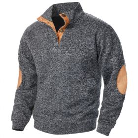 Men's Stand Collar Knitted Joint Stitching Casual Jacquard Cardigan Sweater (Option: Black And Gray-M)
