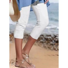 Summer Women's Plain Casual Leggings (Option: White-M)