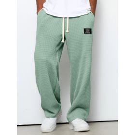 Waffle Straight Pants Fashion Brand Loose Loose  Drawstring Pockets Trousers Casual Men's Clothing (Option: Light green-M)