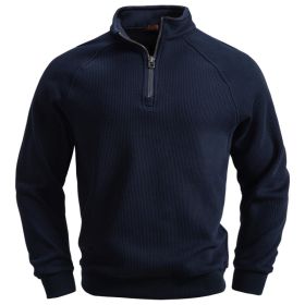 European And American Half Zipper Sweater Stand-up Collar All-match Fleece Men's Sweater Top (Option: Navy Blue-L)