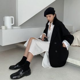 New Women's Coffee Suit Jacket Spring And Autumn (Option: Black-L)