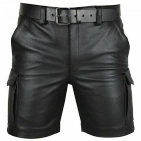 New Product Best-selling Hot Sale Solid Color PU Casual Men's Short Leather Pants Shorts (Option: Black-5XL)