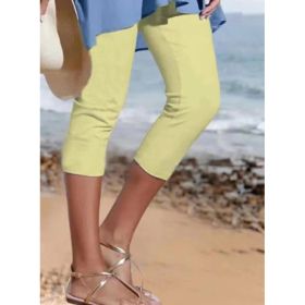Summer Women's Plain Casual Leggings (Option: Yellow-L)